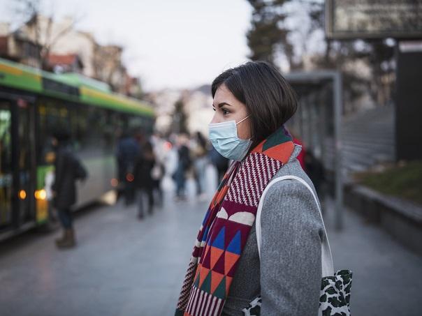 Female with face mask on